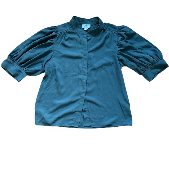NWTCeCe Mallard Blue Puff Sleeve Blouse Women’s Size M - Picture 1 of 8